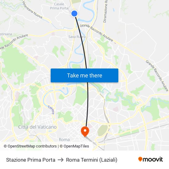 Stazione Prima Porta to Roma Termini (Laziali) map