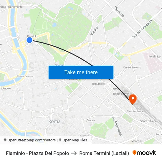 Flaminio - Piazza Del Popolo to Roma Termini (Laziali) map