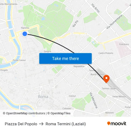 Piazza Del Popolo to Roma Termini (Laziali) map