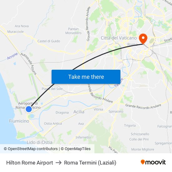 Hilton Rome Airport to Roma Termini (Laziali) map