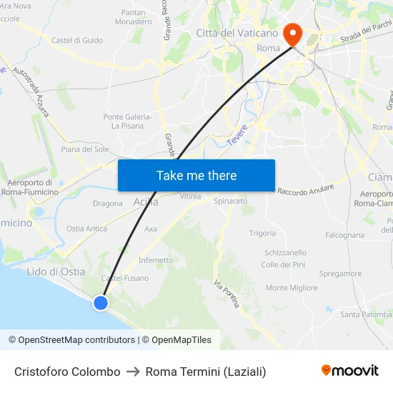 Cristoforo Colombo to Roma Termini (Laziali) map