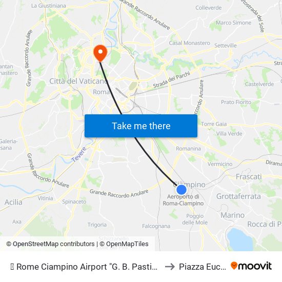 ✈ Rome Ciampino Airport "G. B. Pastine" (Cia) to Piazza Euclide map