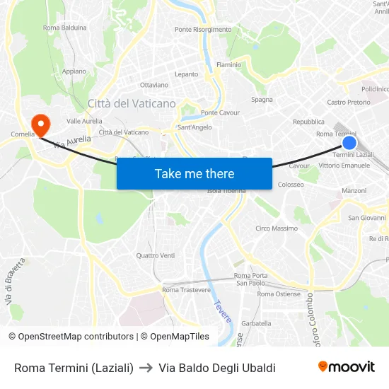 Roma Termini (Laziali) to Baldo Degli Ubaldi Street map