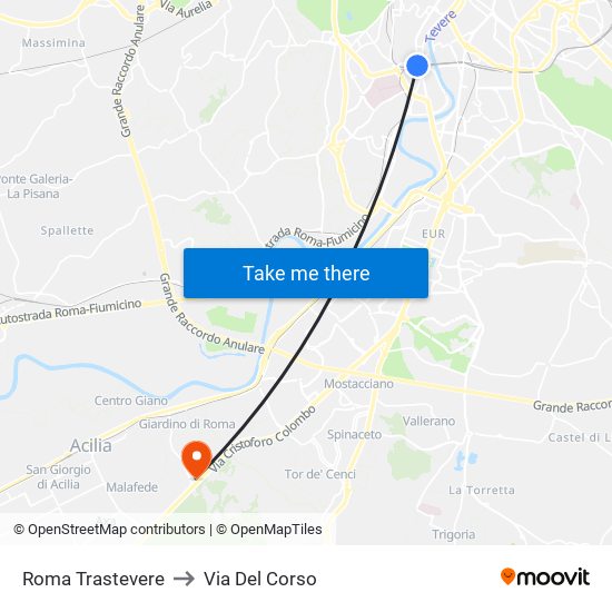 Roma Trastevere to Via Del Corso map