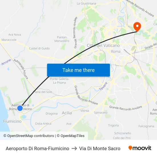 Aeroporto Di Roma-Fiumicino to Via Di Monte Sacro map