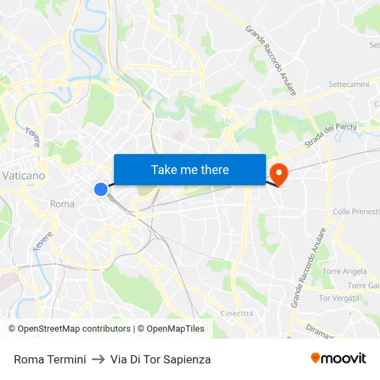 Roma Termini to Di Tor Sapienza Street map