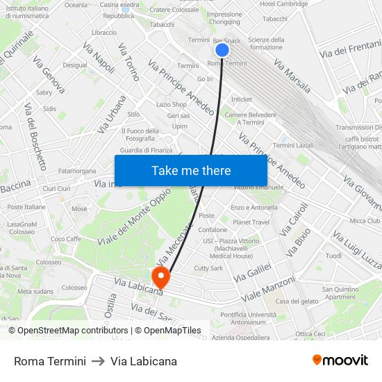 Roma Termini to Via Labicana map