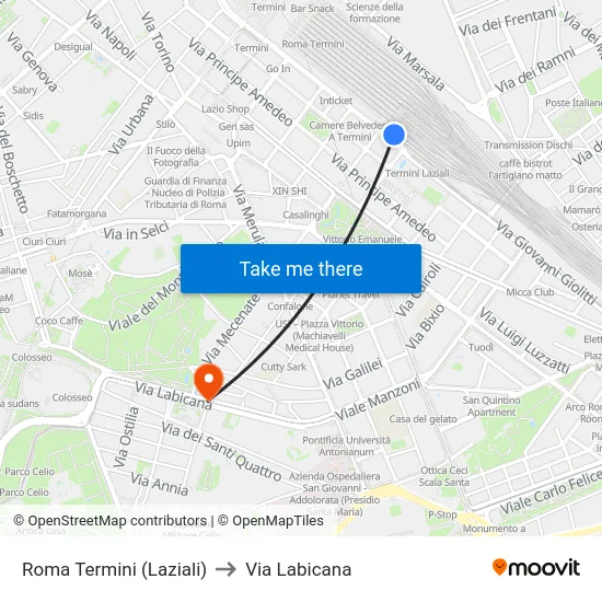 Roma Termini (Laziali) to Via Labicana map
