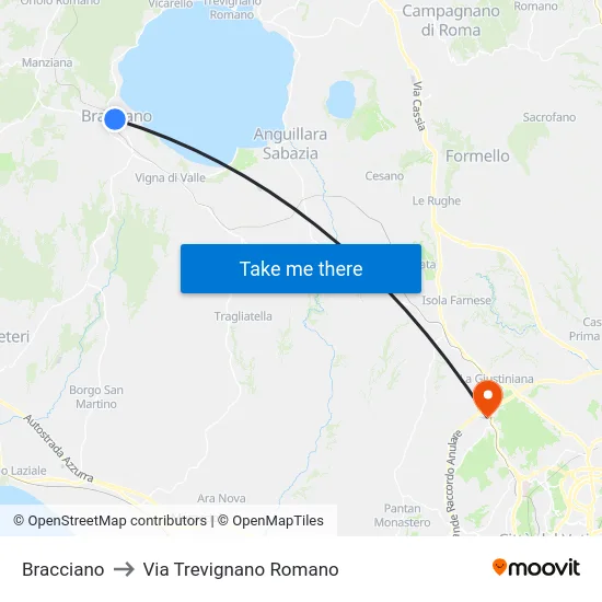 Bracciano to Via Trevignano Romano map