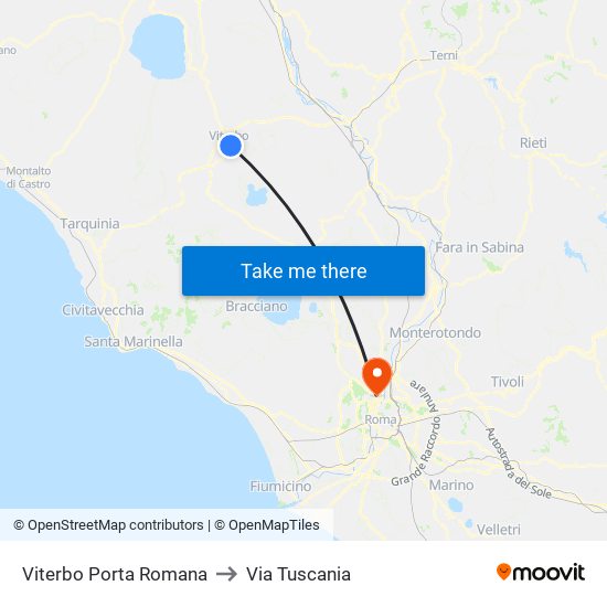 Viterbo Porta Romana to Via Tuscania map