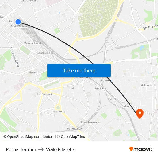 Roma Termini to Viale Filarete map