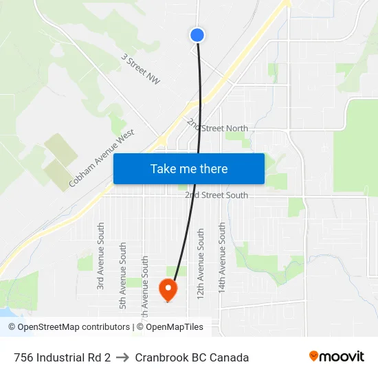756 Industrial Rd 2 to Cranbrook BC Canada map