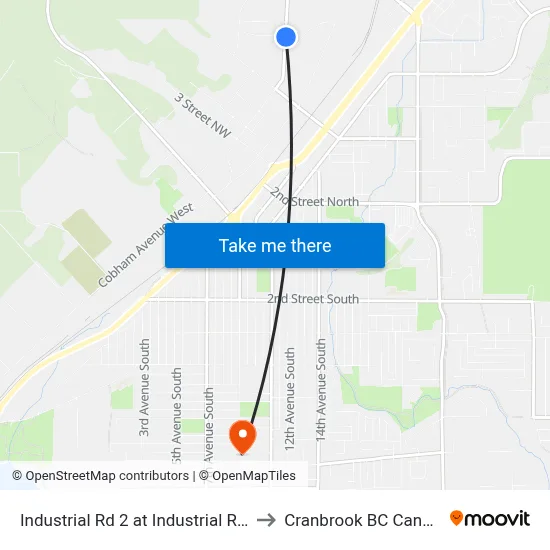 Industrial Rd 2 at Industrial Rd B to Cranbrook BC Canada map