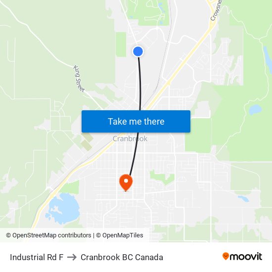 Industrial Rd F to Cranbrook BC Canada map