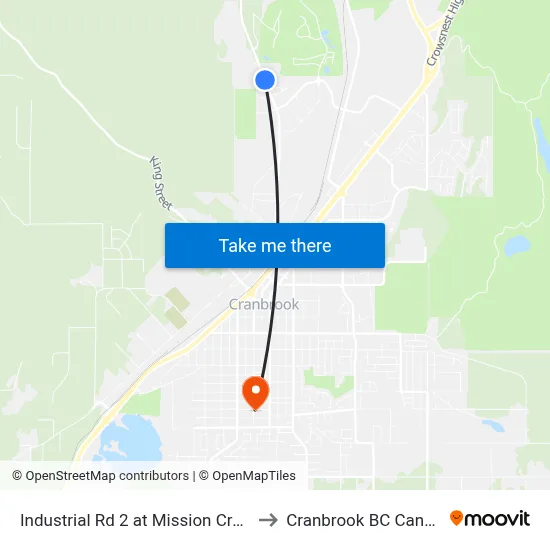 Industrial Rd 2 at Mission Cres N to Cranbrook BC Canada map