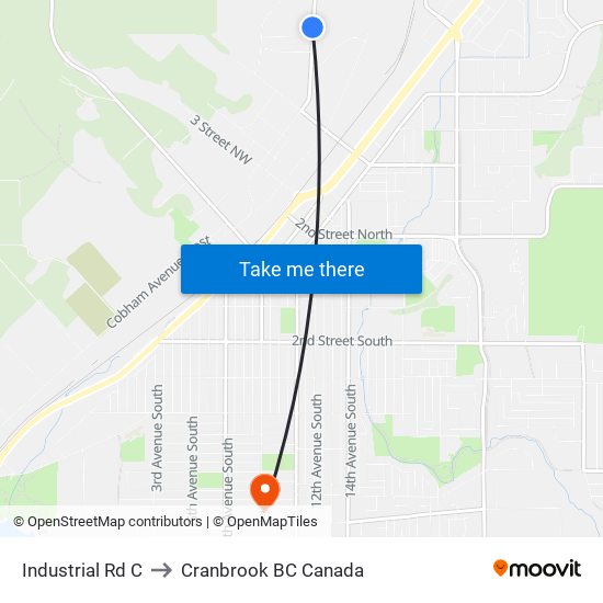 Industrial Rd C to Cranbrook BC Canada map