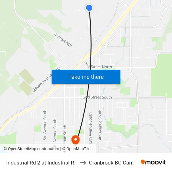 Industrial Rd 2 at Industrial Rd C to Cranbrook BC Canada map