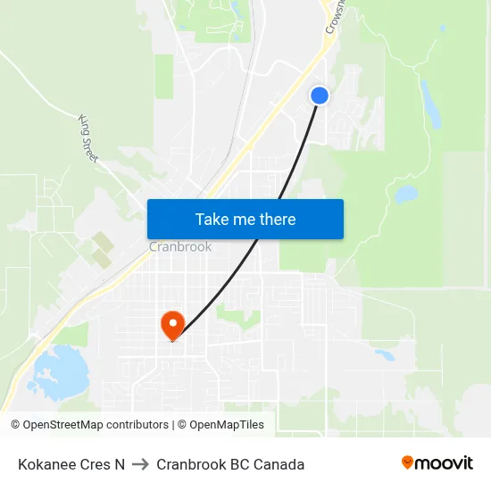 Kokanee Dr N at Kokanee Cres N to Cranbrook BC Canada map