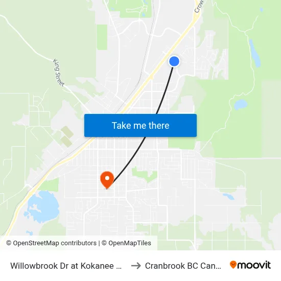Willowbrook Dr at Kokanee Dr N to Cranbrook BC Canada map