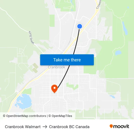 Cranbrook Walmart to Cranbrook BC Canada map