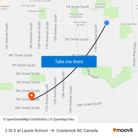 2 St S at Laurie School to Cranbrook BC Canada map
