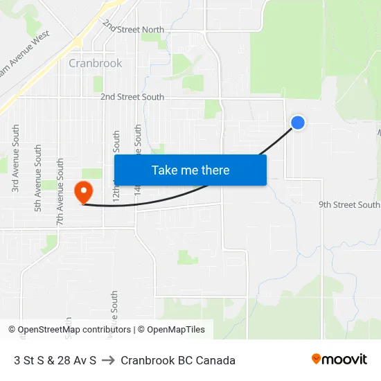 3rd St S at 28th Ave S to Cranbrook BC Canada map
