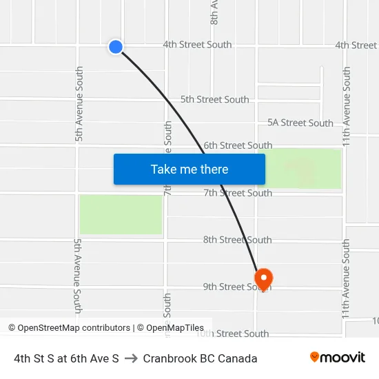 4th St S at 6th Ave S to Cranbrook BC Canada map