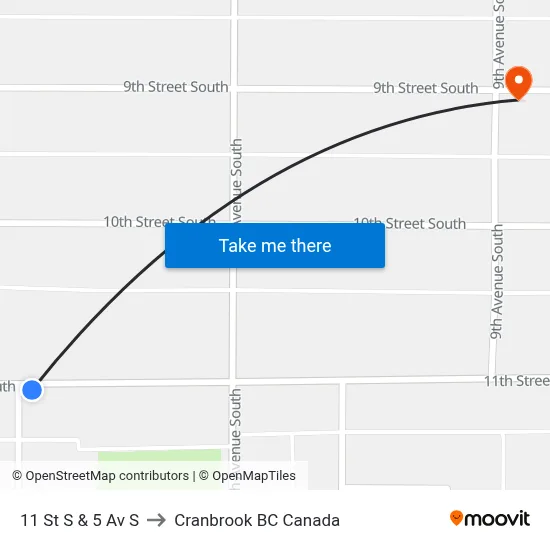 11th St S at 5th Ave S to Cranbrook BC Canada map