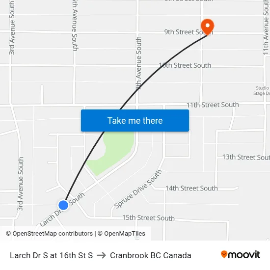 Larch Dr S at 16th St S to Cranbrook BC Canada map