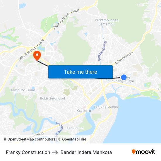 Franky Construction to Bandar Indera Mahkota map