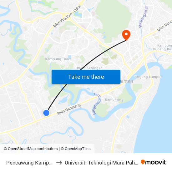 Pencawang Kampung Sungai Isap to Universiti Teknologi Mara Pahang Kampus Kuantan 1 map