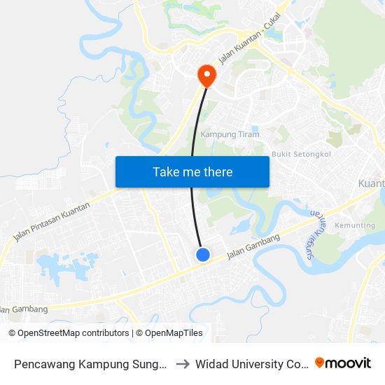 Pencawang Kampung Sungai Isap to Widad University College map