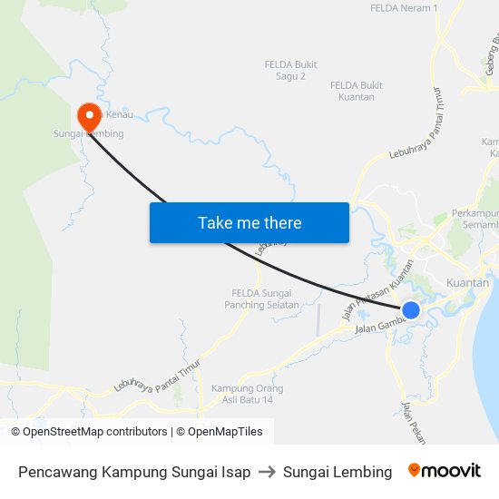 Pencawang Kampung Sungai Isap to Sungai Lembing map