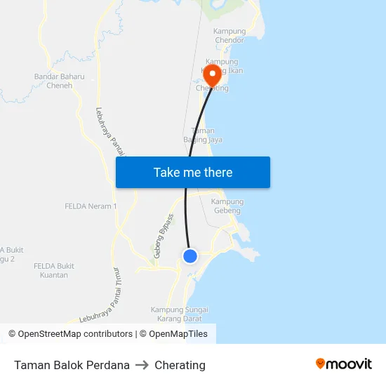Taman Balok Perdana to Cherating map