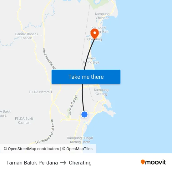 Taman Balok Perdana to Cherating map