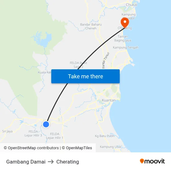 Gambang Damai to Cherating map