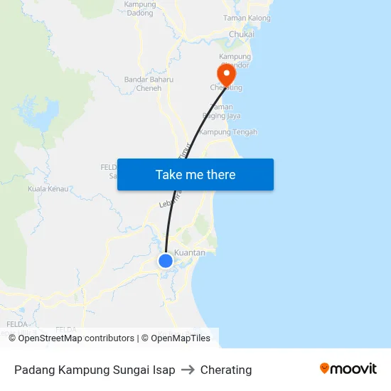Padang Kampung Sungai Isap to Cherating map