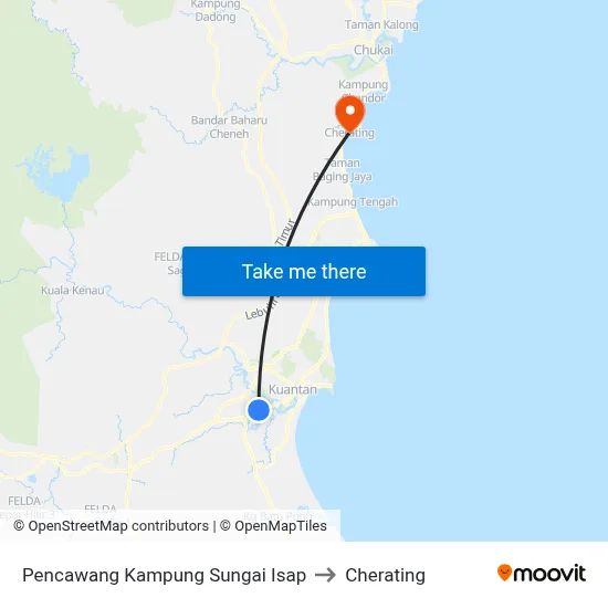 Pencawang Kampung Sungai Isap to Cherating map