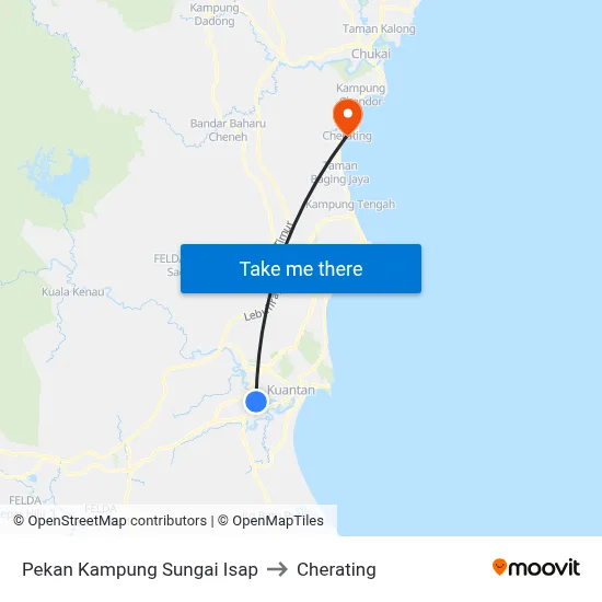 Pekan Kampung Sungai Isap to Cherating map