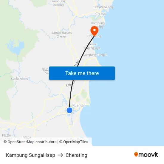 Kampung Sungai Isap to Cherating map