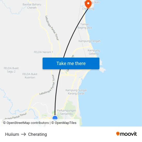 Huiium to Cherating map