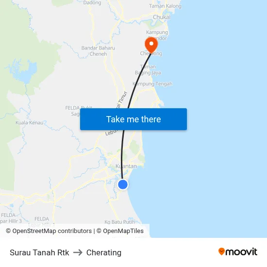 Surau Tanah Rtk to Cherating map