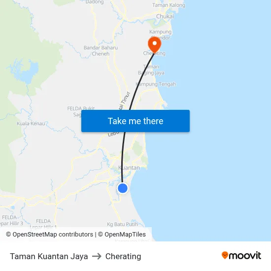 Taman Kuantan Jaya to Cherating map