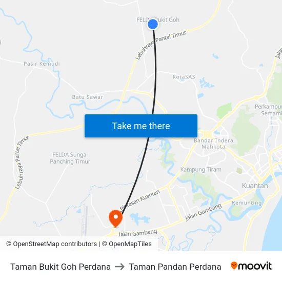 Taman Bukit Goh Perdana to Taman Pandan Perdana map