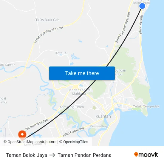 Taman Balok Jaya to Taman Pandan Perdana map