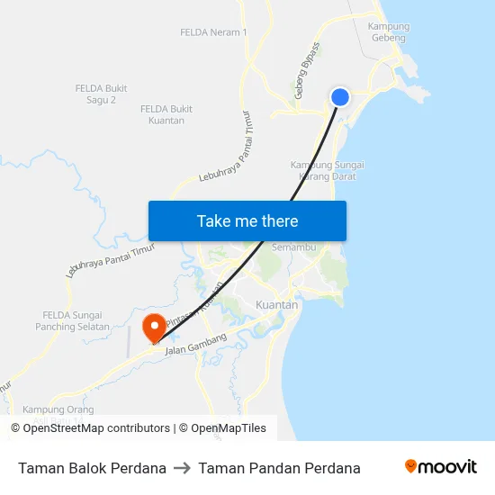 Taman Balok Perdana to Taman Pandan Perdana map