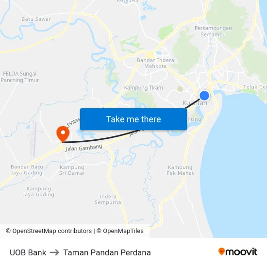 UOB Bank to Taman Pandan Perdana map