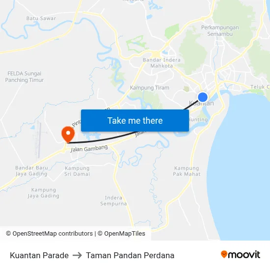 Kuantan Parade to Taman Pandan Perdana map
