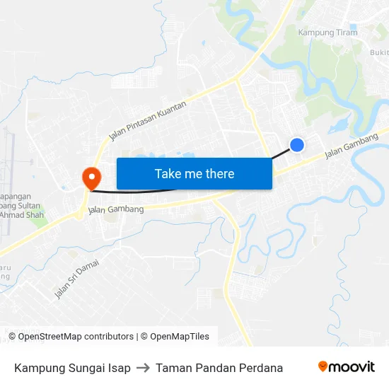 Kampung Sungai Isap to Taman Pandan Perdana map