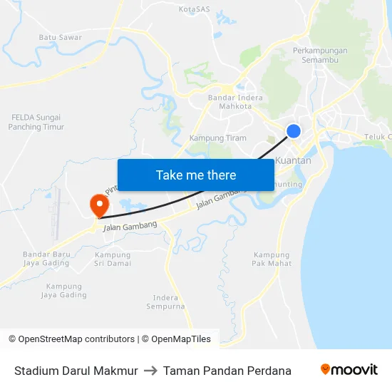Stadium Darul Makmur to Taman Pandan Perdana map